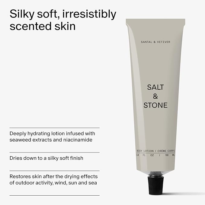 Salt & Stone Body Lotion for Women & Men | Santal & Vetiver | Hydrates, Nourishes & Softens Skin | Restores Dry Skin | Fast-Absorbing | Cruelty-Free & Vegan | 3.4 fl oz