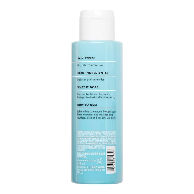 e.l.f. SKIN Holy Hydration! Daily Cleanser, Face Cleanser For Washing Away Excess Oil, Impurities & Makeup, Made With Hyaluronic Acid, Vegan & Cruelty-Free