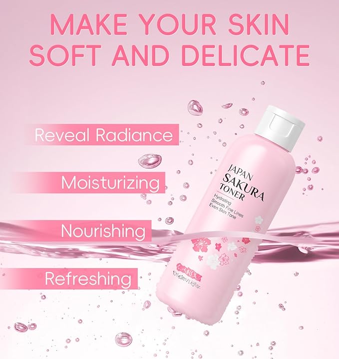 Hydrating Face Toner with Vitamin C & Cherry Blossom - Dry, Sensitive Skin Moisturizing Sheer Water, Korean Pads Toner Refining Pores, Glassy Skin Radiance (160ml/5.63fl.oz)