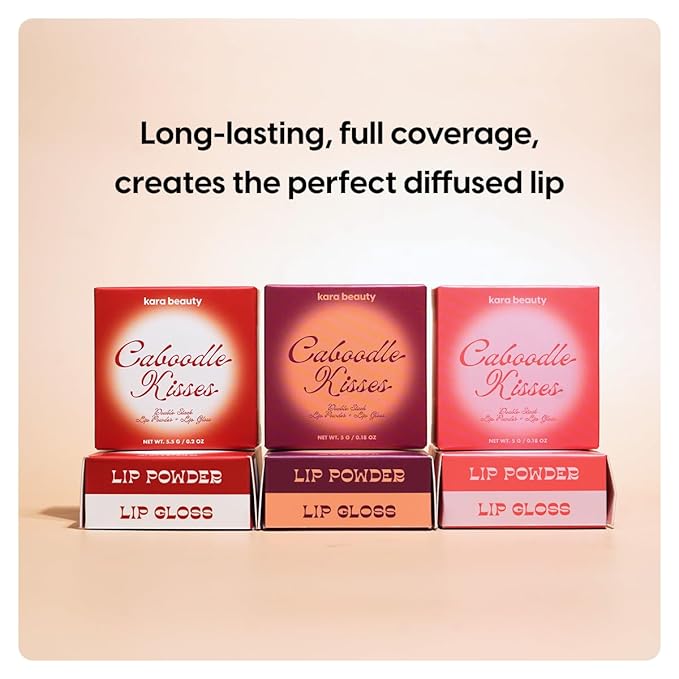 Kara Beauty Caboodle Kisses Lip Powder & Gloss Duo – Wildly Red | 2-in-1 Korean Makeup Tint & Gloss Stack | Lip Stain + Glossy Finish | Makeup Must-Have | Lip Makeup for Soft Blush & Bold Lip Looks
