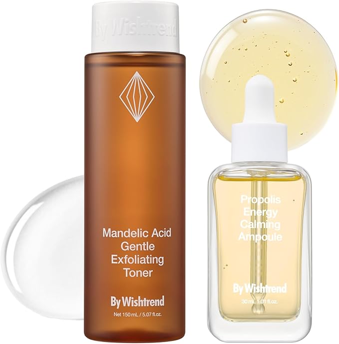 BY WISHTREND Clear N Glow Duo with 5% Mandelic Acid Gentle Exfoliating Toner & Propolis Energy Calming Ampoule for Sensitive Skin, Exfoliation & Hydration Duo