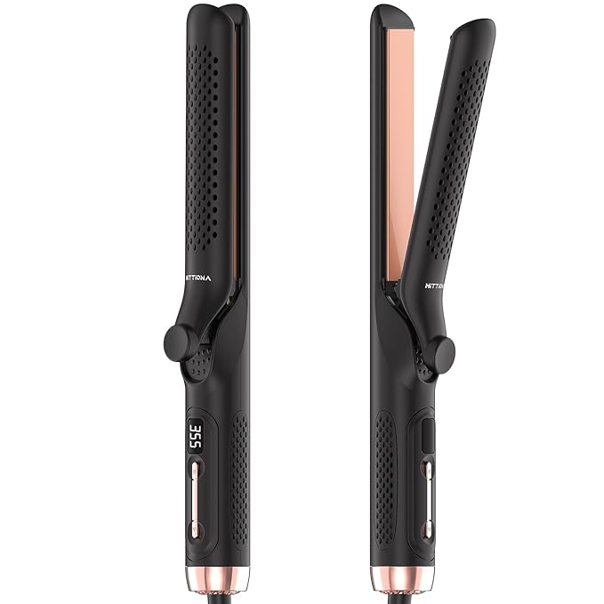 360° Airflow Styler, 2 in 1 Hair Straightener and Curling Iron 1.25 Inch with Vented Cool Air to Lock in Style, Extra Long Flat Iron, Dual Voltage for Travel, LCD Display