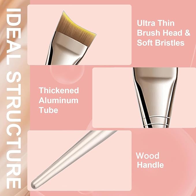 Foundation Brush, Angled Makeup Brush Ultra Thin Facial Brush Fast Flawless Face Mask Brushes for Blending Liquid Foundation, Blending Cream, Gold