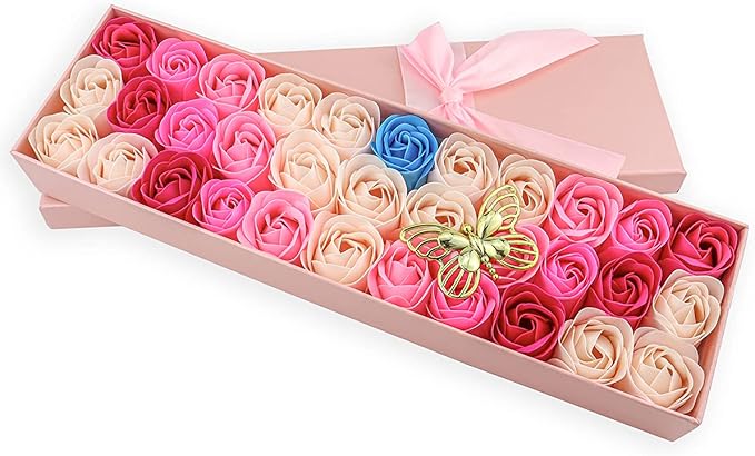 33 PCS Floral Scented Bath Soap Rose Flower Petals, JIALEEY Plant Essential Oil Rose Soap Set Gifts Ideas for Her Women Girls Mom Valentine's Day, Pink Gift Box