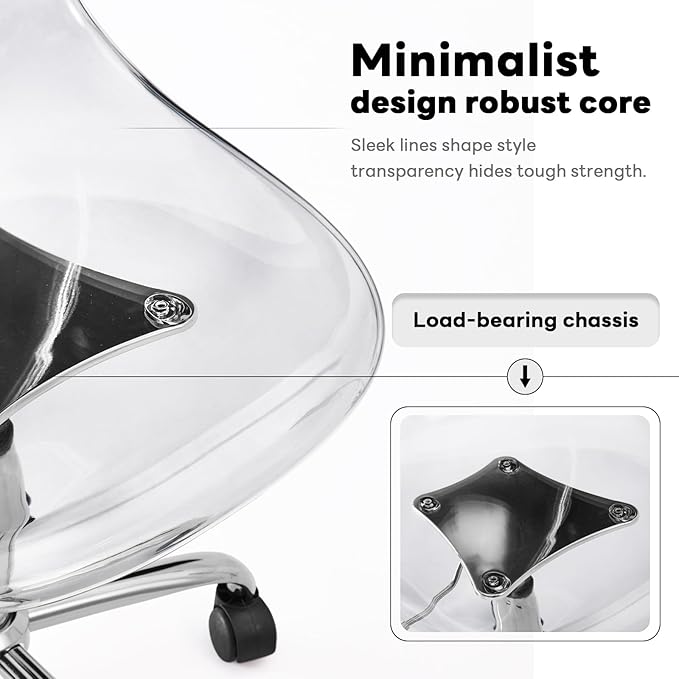 Lessmore Clear Acrylic Desk Chair, Modern Small Acrylic Home Office Chairs with Wheels, Armless Swivel Vanity Rolling Chair for Office, Home (Silver)