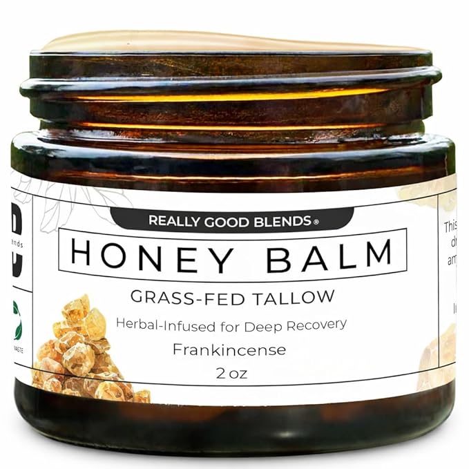 Tallow Honey Balm, Made in USA, Organic Body Butter, Grass-Fed Beef Tallow for Skin, Soothing All-Natural Moisturizer | Handmade - 2 oz (Frankincense)