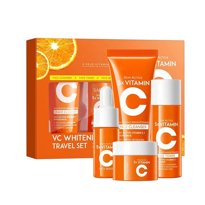 4-In-1 Vitamin C Skincare Set, Moisturize Skin Care Kit with Facial Cleanser, Toner, Serum and Face Cream, Gift For Women and Girls