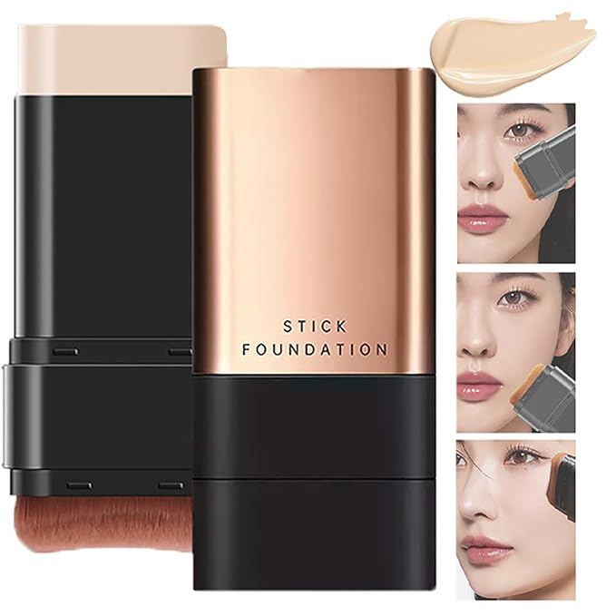 2 In 1- Luxury Anti-Wrinkle Foundation Stick, Korea Flawless Eraser Foundation Stick With Brush, Contour Stick Foundation Face Stick, Makeup Eraser Korean Foundation Stick (Brilliant White * 1)