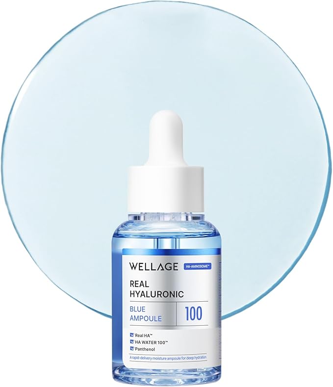 WELLAGE Real Hyaluronic Blue Toner 100, 6.76 fl.oz + Real Hyaluronic Blue Ampoule 100, 1.01 fl.oz + Real Hyaluronic Cream 100, 1.69oz. Bundle