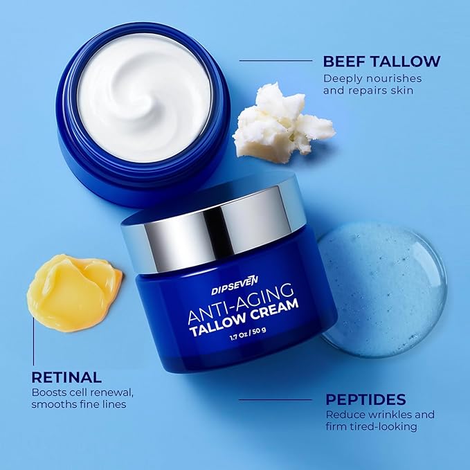 Wrinkle Defense Beef Tallow for Face: Anti-Aging Cream For Men with Beef Tallow, Retinol & Peptides - Day & Night - Facial Skin Care - Anti Wrinkle Organic Face Cream Moisturizer