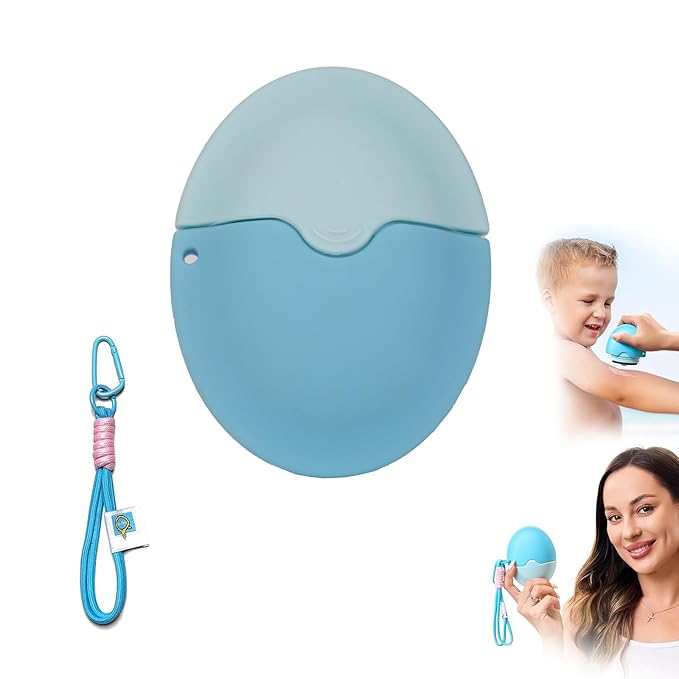 Sunscreen Applicator - Portable - BPA-Free Refillable Roll on Sponge Sunscreen, Suncream & Lotion Applicator For Kids, Adults & Families - Perfect Size for Travel (Blue)