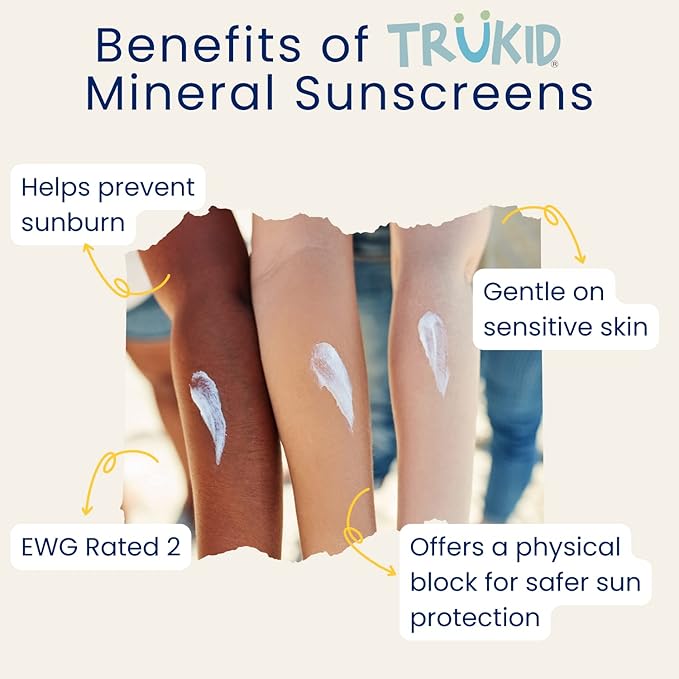 TruKid Sport Mineral Sunscreen SPF 30 - All Natural Kids & Baby Sunscreen for Face & Body, Non-Toxic Zinc Oxide Sunblock Protection for Sensitive Skin, Unscented, FSA Eligible, Travel Size 3.4oz