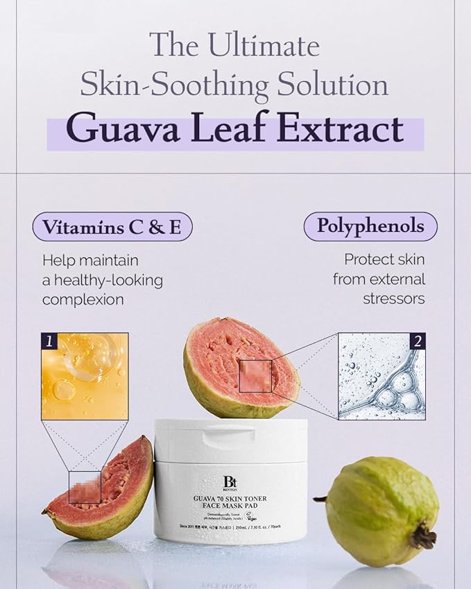 BENTON Guava 70 Skin Toner Face Mask Pad Moisturizer Hyaluronic Acid Soothing Calming Relief Pore Care for Dry Sensitive, All Skin Types Dewy Luminous Skin, Non-Drying Toner Pads, Korean Skin Care
