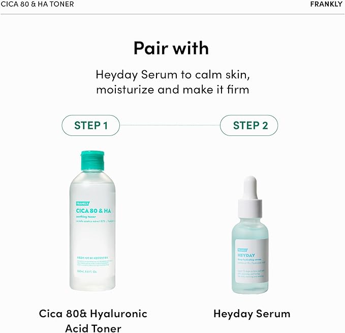 FRANKLY CICA 80 & Hyaluronic Acid Toner - Soothe, Hydrate & Balance | Madecassoside Toner | 80% Centella Asiatica & Hyaluronic Complex (7 Types) | Korean Skin Care | 8.8 fl.oz.