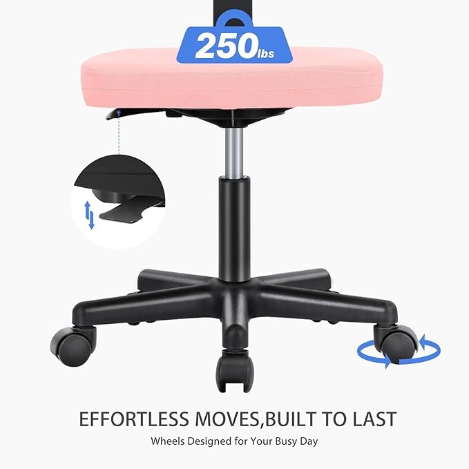 NEWBULIG Home Office Desk Chair, Armless Ergonomic Swivel Computer Chair with Wheels, Adjustable Height and Low-Back Mesh, Rolling Chair with Lumbar Support and Soft Seat for Small Spaces, Pink