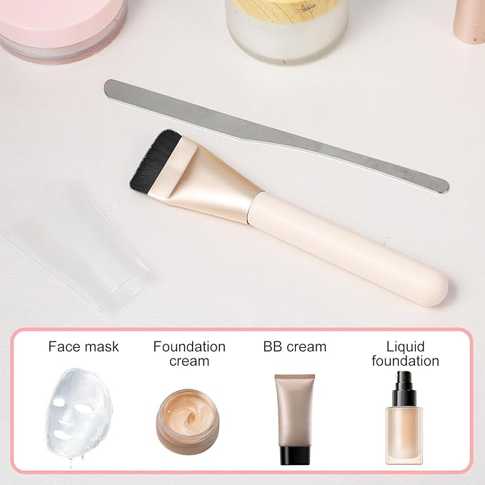 Flat Foundation Brush, 5.5" Spatula Foundation Brush with Spatula, Ultra-Thin Foundations Makeup Brushes, High-End Korean Make Up Brushes for Blending, Cream Foundations Masks