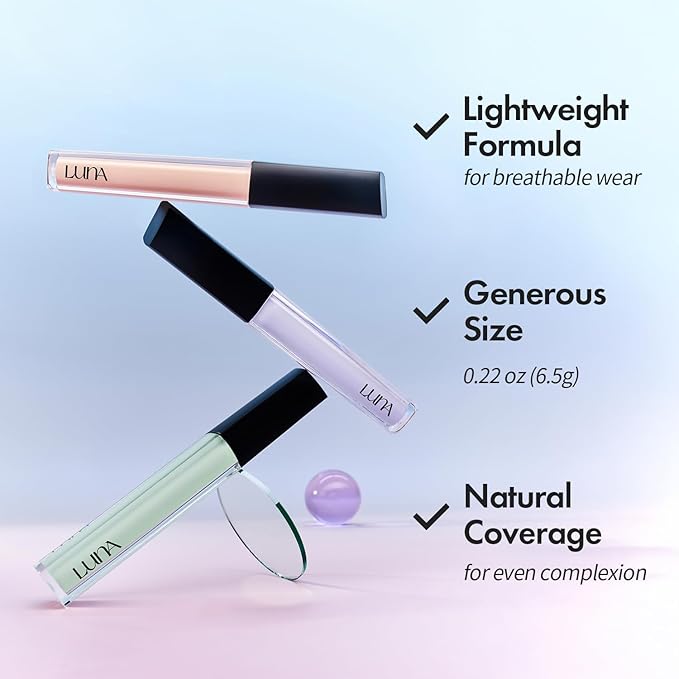 LUNA Long Lasting Corrector 02 Pure Lavender, Color Corrector, Yellowness & Dullness, Lightweight, Natural Coverage, Ideal for Fair to Light Skin, 0.22oz