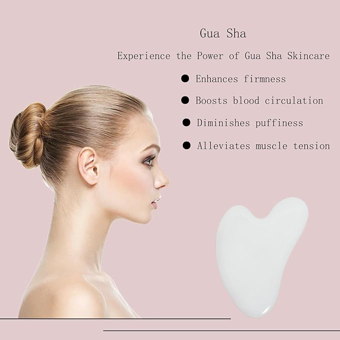 Gua Sha Jade Stone Gua Sha Massage Tool, Guasha Tool for Face and Body Skin Massage. Tools for SPA Acupuncture, Pink Stone for Body Face Neck and Eye, Skin Care Gift for Woman (White)