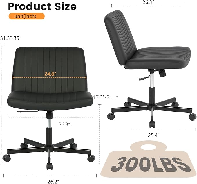 FDW Criss Cross Chair with Wheels Cross Legged Office Desk Modern Swivel Height Adjustable Wide Seat Computer Task Vanity Chair Comfy Fabric Armless Seating for Home Office