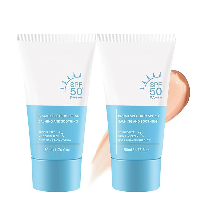 Tinted Sunscreen for Face SPF 50, Universal Protector Solar, Broad Spectrum Moisturize Travel Size Sunscreen, No Sticky Refreshing Lightweight sunscreen, Suitable for All Skin Types (2 PC)