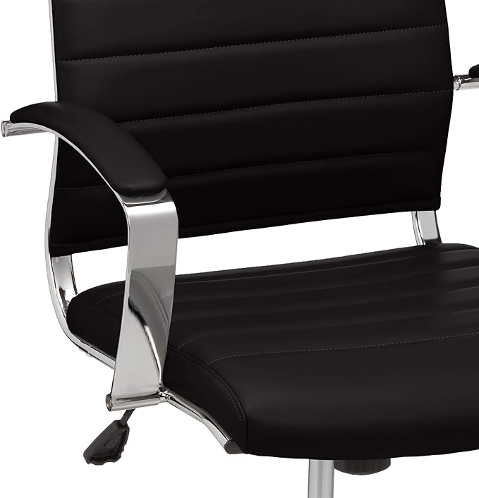 Amazon Basics High-Back Swivel Office Chair with Lumbar Support, Ergonomic Ribbed Faux Leather, Adjustable Height, 45.25" x 24.75" x 23.25", Black