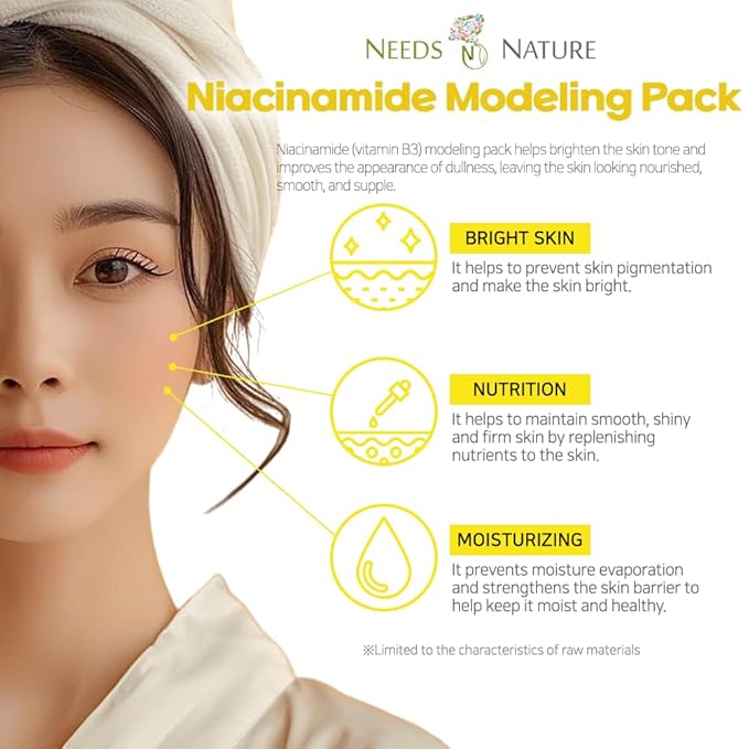 NEEDS NATURE Niacinamide Modeling Mask – Korean Peel-Off Rubber Mask for Face Care, Hydrating & Pore-Refining Powder Pack, 1000g Spa Facial Kit with Tools