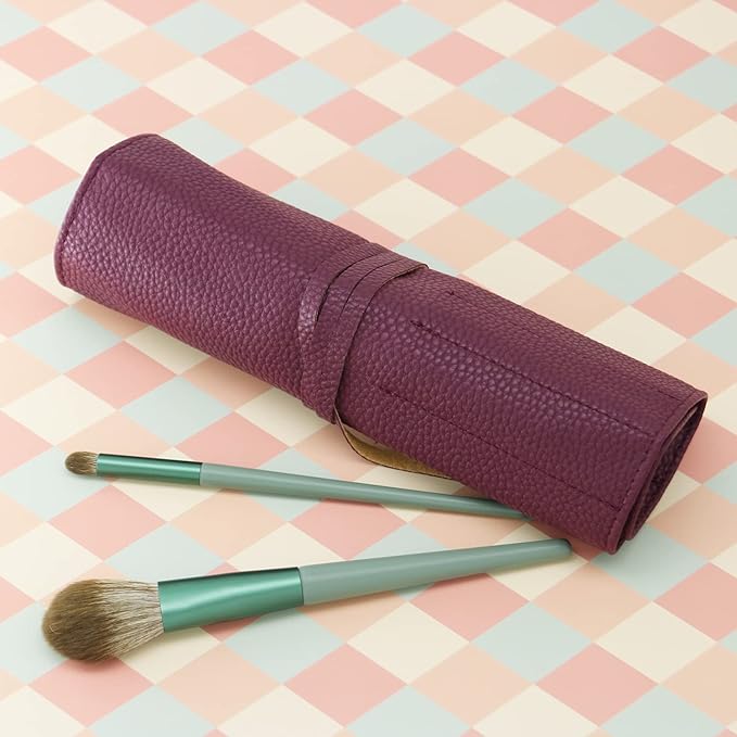 Bird&Fish Makeup Brush Case Travel, makeup brush case roll up,brush holder makeup,Holder Organizer Brushes Pouch Cosmetic Bag for Travel，Rolling Bag Storage Case PU Leather