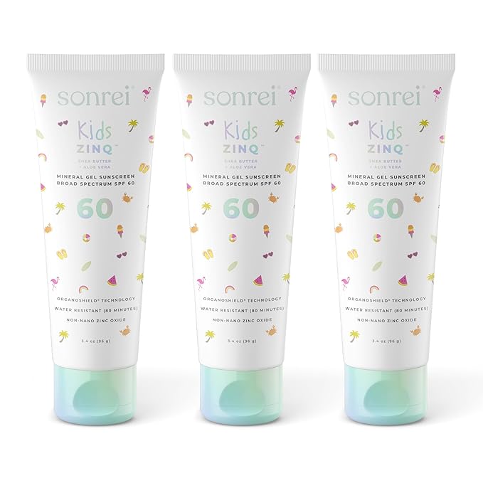 Sonrei Kids Zinq Mineral Face and Body Zinc Gel Athleisure Sunscreen SPF 60 | 3.4 fl oz (3 Pack)