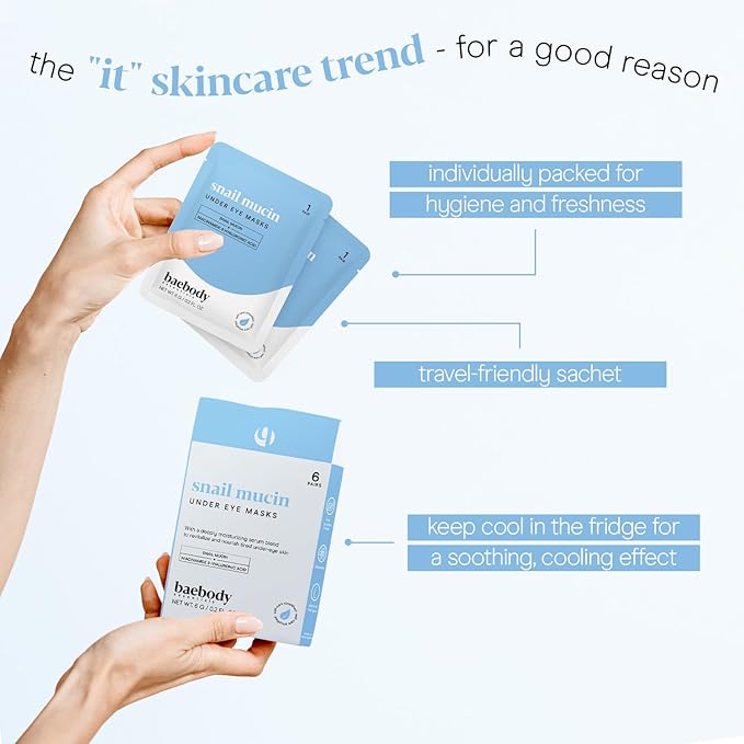 Baebody Advanced Snail Mucin Under Eye Masks (6 Pairs), Under Eye Patches for Puffy Eyes and Dark Circles, Hydrating Under Eye Patches to Reduce Fine Lines, Under Eye Patches Korean Inspired