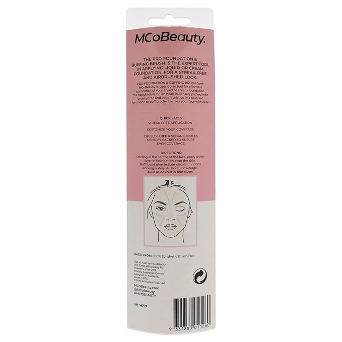MCoBeauty - Pro Foundation & Buffing Brush – Streak-Free, Airbrushed Finish for Liquid & Cream Formulas, Professional Makeup Tool - Stocking Stuffers, Brochas para Maquillaje
