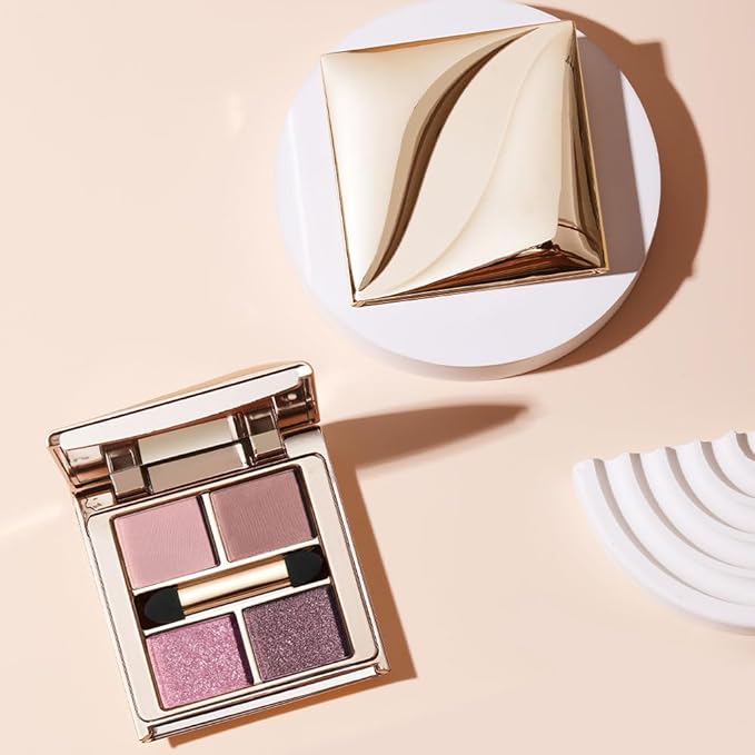 Cool Pink Mauve Eyeshadow Palette, 4 Matte & Glitter Shades for Icy Rose Glow and Romantic Soft Glam Looks — Enhances Brown, Hazel & Green Eyes, Long-Lasting High Pigment Blendable Eye Makeup 1