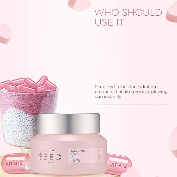 The Face Shop Chia Seed Advanced Hydro Cream | Concentrated Gel Type Hydrating Cream with Instant Cooling Effect | Formulated for Intense, Upgraded & Hydrating Care, 1.76 Fl Oz