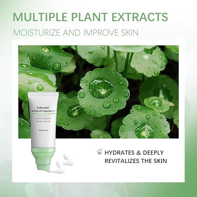 Centella Sunscreen SPF 50,Face Sun Screen Long-Lasting Protection,Madagascar Sunscreen, NO White Cast-Dry Oily Skincare,Moisturizing Non-ticky Centella Water-Fit Sun Serum for All Skin (Green)