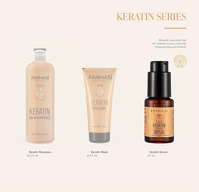 FARMASi Keratin Therapy Repairing Hair Serum, Heat Protection & Shine Support for Dry Damaged Hair, Lightweight Smoothing Care, 1 fl oz
