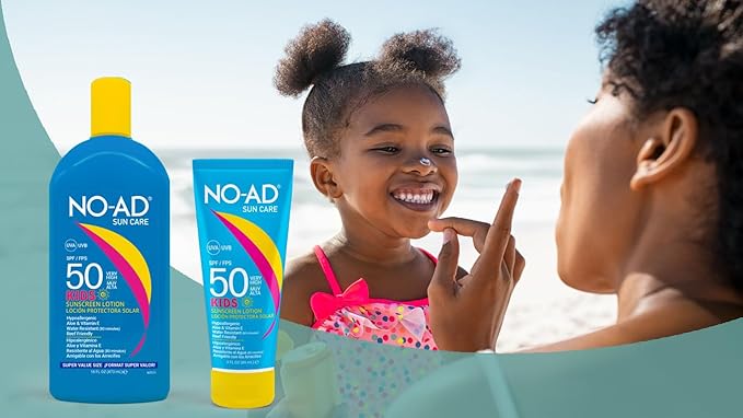 NO-AD KIDS SPF 50 Sunscreen Lotion | Non-Greasy, Waterproof Kids Sunscreen | Suitable for All Skin Types | Broad Spectrum Protection for Active Lifestyles 3oz Travel Size