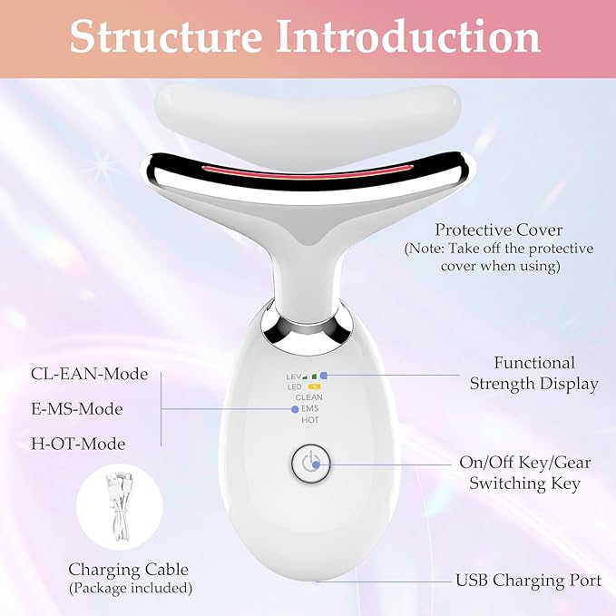Red-Light-Therapy-for-Face and Neck Massager,7 Colors Womens Skin Rejuvenation Lifting Facial Massager Tool for Toning,Glow Boost (Pink)
