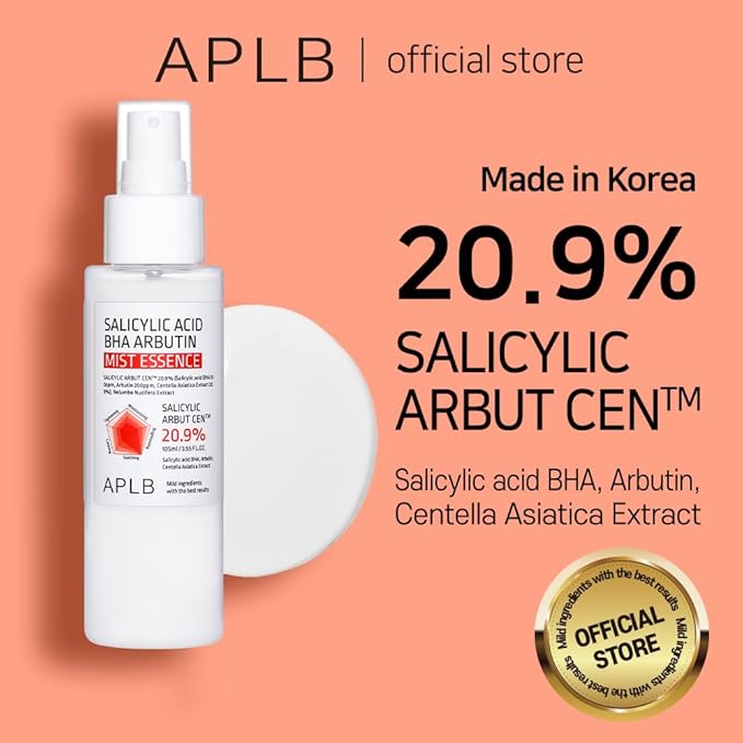 APLB Salicylic Acid BHA Arbutin Mist Essence | SALICYLIC ARBUT CEN™ 20.9% 3.55 FL.OZ/Korean Skincare, Replenishing Moisture, Revitalize for Gentle and Improve Skin Texture Through Salicyclic