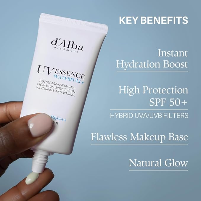 d'Alba Piedmont [ORIGINAL] UV Essence Sunscreen for Face SPF 50+ Face Moisturizer Korean Ultra Violet Protection White Truffle Sun Cream Hydrate Skin and Decrease Wrinkles
