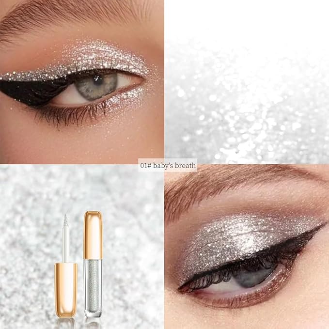 Liquid Glitter Eyeshadow Set, Korean Shimmer Eye Makeup, Waterproof Powder Formula, Quick-Drying, Long Lasting, 0.17 Oz (01#, 1PCS)