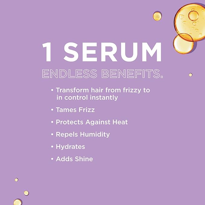 John Frieda Frizz Ease Original Hair Serum, Protecting Against Frizz, Heat, and Humidity While Adding Shine, Smooths Strands and Hydrates Parched Hair with Argan, Coconut, and Moringa Oil, 1.69 Oz