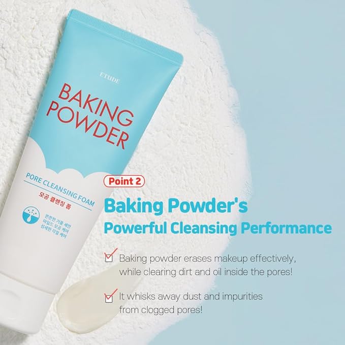 ETUDE Baking Powder Pore Cleansing Foam 1+1 Set, Face Wash for Deep Dead Cells, Micro Sized Baking Powder to Clean Deep Inside Poer, Soft and Creamy Bubble, Korean Skin Care (21.16 Ounce, 300g*2)
