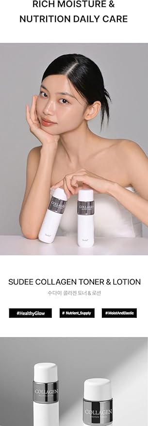 Sudee Collagen Protein Toner - Hydrating & Refining Facial Essence with Plant-Based Collagen Hyaluronic Acid Peptides - Korean Skincare Lightweight Formula for Dry Oily Skin - 150ml (5.07Fl Oz)