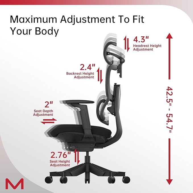 S3P Ergonomic Office Chair with High-Density Foam Seat & VTS Sliding Backrest - High Back Desk Chair with 150° Recline, 3D Cantilever Headrest, Adaptive Lumbar Support for Home Office
