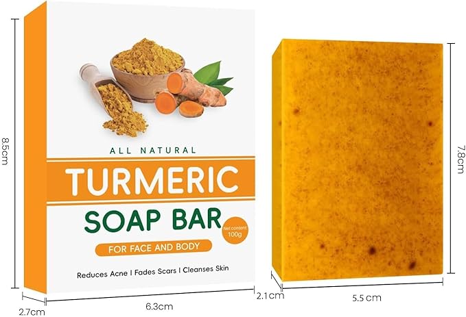 Natural turmeric soap, pure handmade turmeric soap for face and body, concealer to eliminate acne, pimples, and dark spots, moisturizer to erase fine lines, firming agent