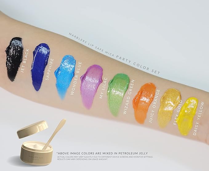 MARBLERS Lip Safe Mica Powder Colorant Set [Party 8 Color Set] | Cosmetic | Epoxy Resin Pigment | Dye | Non-Toxic, Vegan, Cruelty-Free | Lip Gloss, Nails, Body Butter, Bath Bomb, Candle & Soap Making