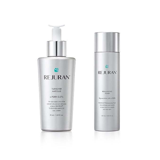 REJURAN® Skincare Duo with c-PDRN® – Turnover Ampoule (1.69 fl oz) & Rebalancing Toner for Firming, Hydration, Pore Care & Radiant Glass Skin – Korean Anti-Aging Serum & Toner Set