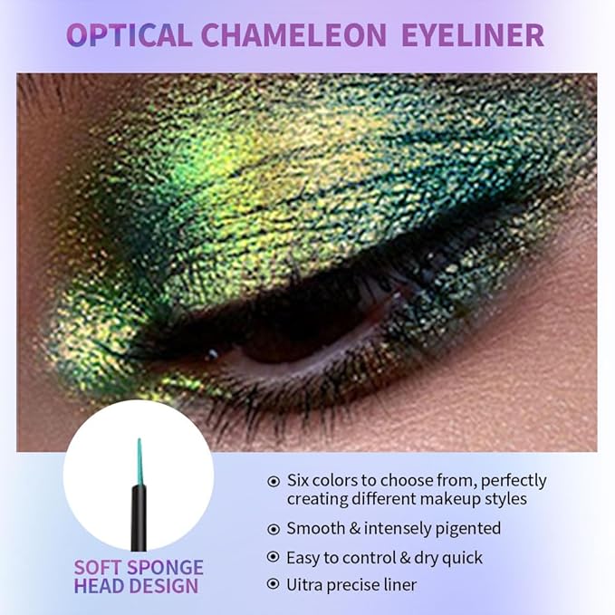 Chameleon Eyeliner Eyeshadow,Green to Teal Shifting Waterproof Eyeliner, Long Lasting High Pigment Glitter Shifting Eyeshadow Eye Makeup, Lridescent Eye liner for Women & Girls 03#