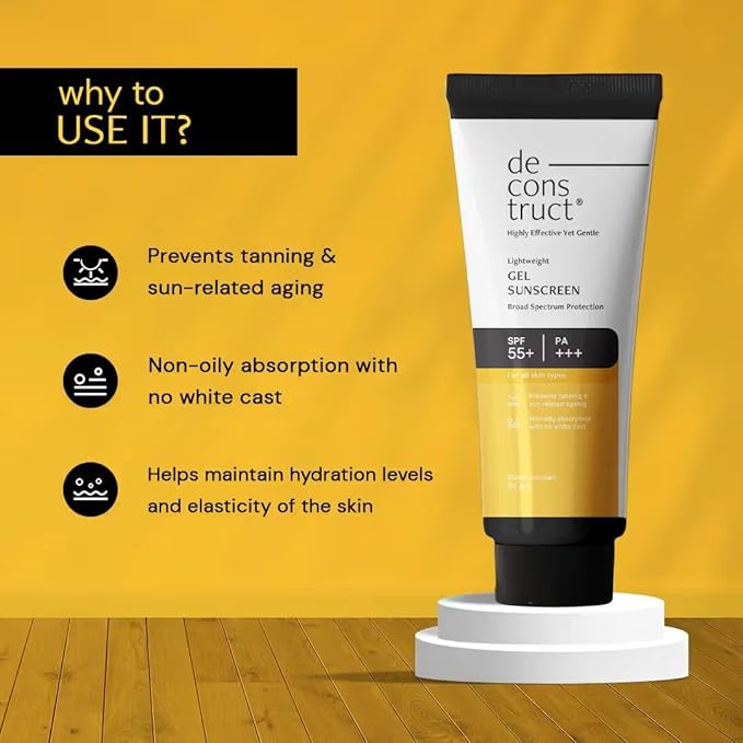 De-construction Lightweight Gel Sunscreen with SPF 55+ PA+++, Broad Spectrum Protection, 50g