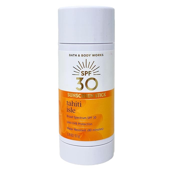 Bath & Body Works Tahiti Isle 2 SPF 30 Sunscreen Body Sticks Travel Size with a Peach Gardenia Sample Soap