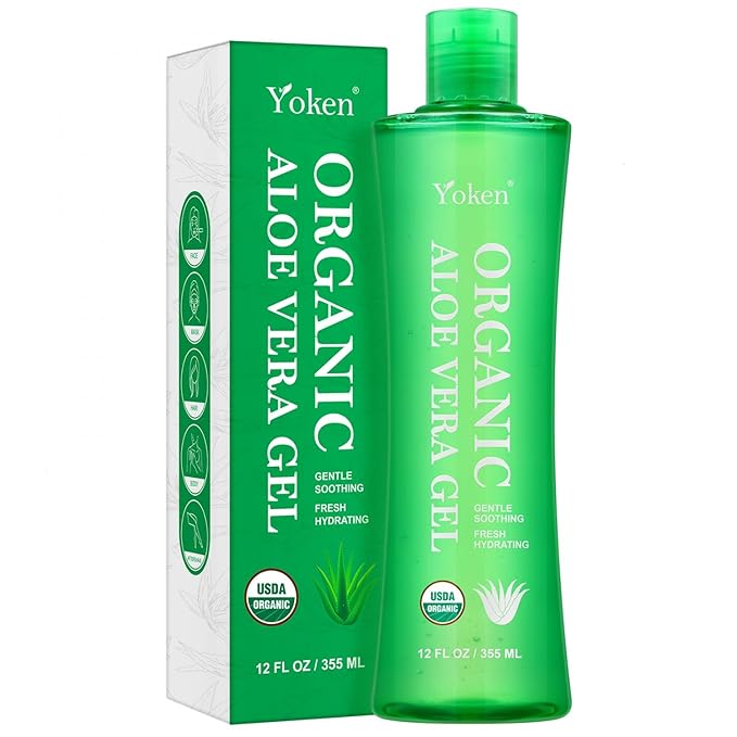 USDA Certified Organic Aloe Vera Gel 12oz, 99% Pure Aloe Vera Juice, Gel-to-Water Texture, Alcohol Free, No Added Fragrance, Face Body Hair Care, Cooling & Refreshing Summer Skincare